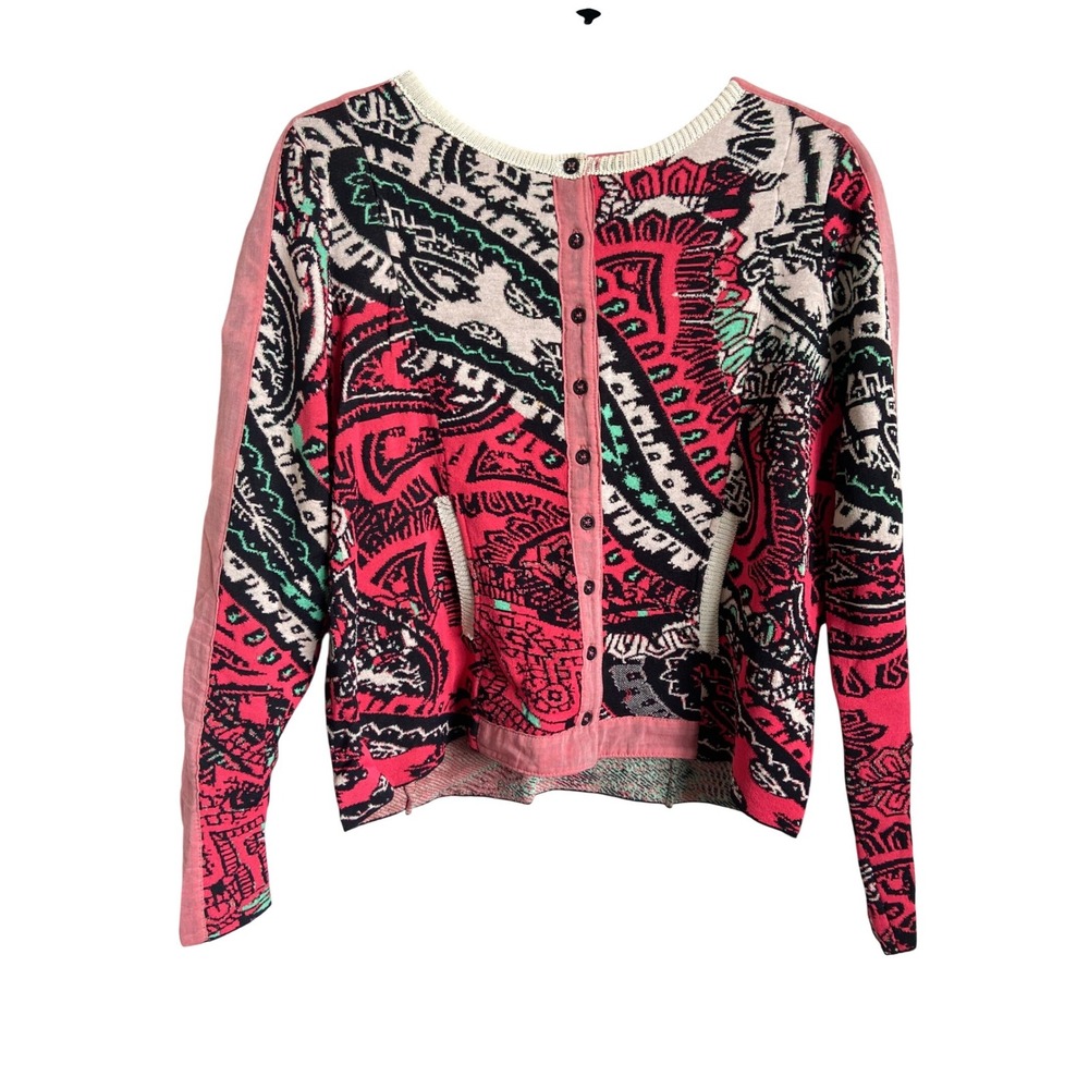 Aldo Martins Pink Paisley Bamboo Blend Cardigan Sweater Size US 10 Made in Spain